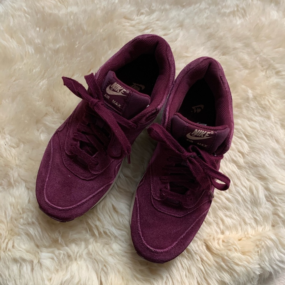Nike❤️ Air Max 1 Premium Bordeaux Silver Sneakers - Picture 2 of 13